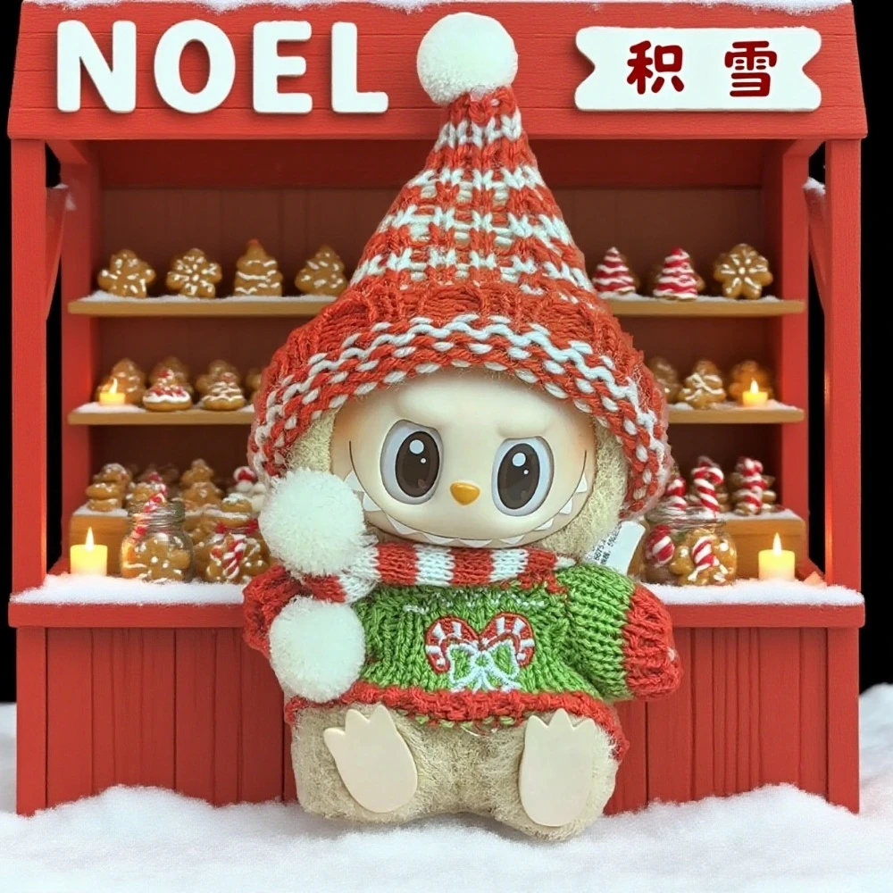 

Кукольная одежда для 15-17 см, одежда Labubu, веселая рождественская шапка, шарф, комплект с изображением лося и снеговика, мини-плюшевый аксессуар для куклы, новогоднее платье, подарок