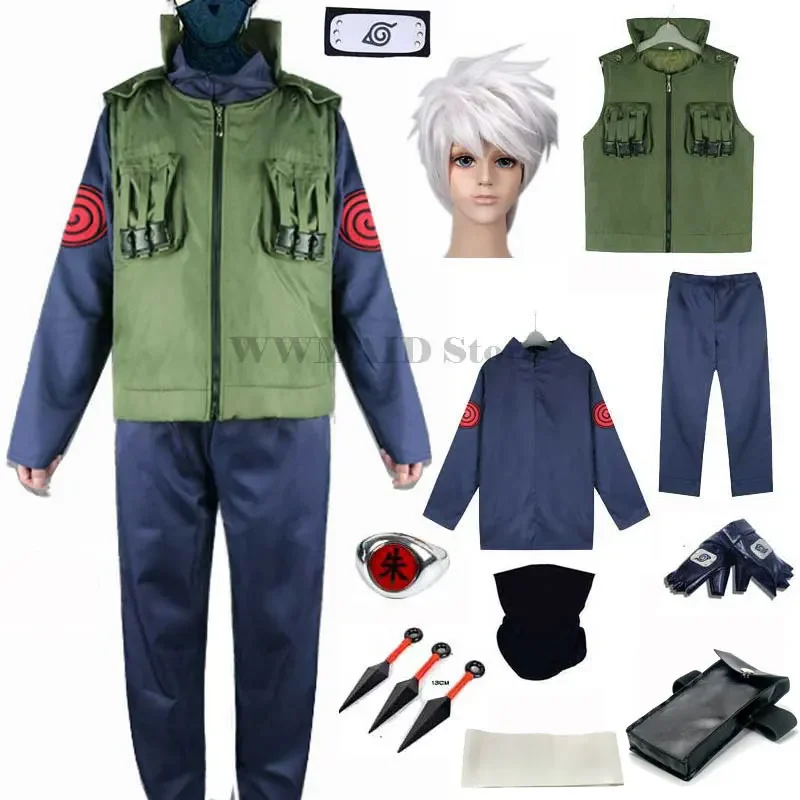 Kakashi Cosplay Costumes Men Women Hatake Green Vest Waistcoat Pants Mask Clothes Set Anime Halloween Costume UY923