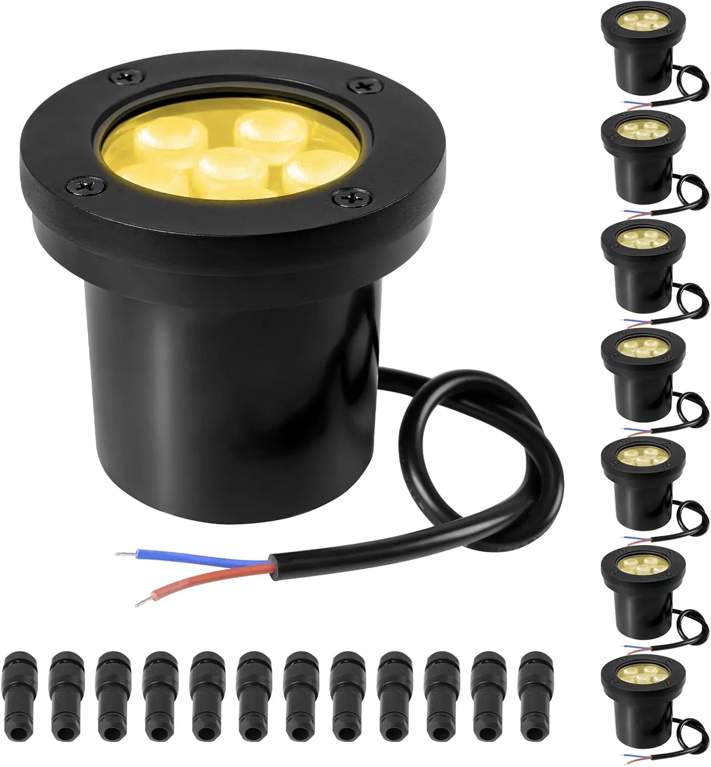 8Pack Black Low Voltage Landscape Well Lights, Outdoor LED Ground Lights for Garden, Lawn Pathway Backyard, Patio Walkway Decor