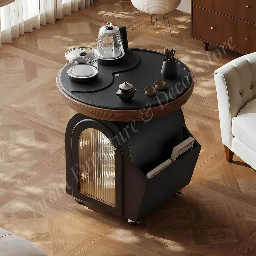 Island Style Solid Wood Tea Table Complete Set, Multifunctional Tea Station with Kettle