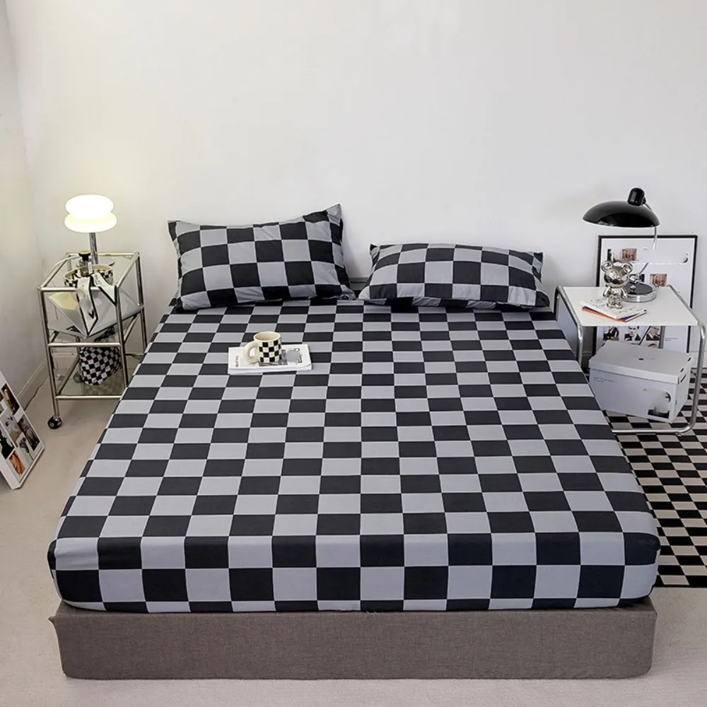 

Checkered Pattern Fitted Bed Sheet All-inclusive Elastic Band Mattress Protector Washable Breathable Mattress Cover Bedroom