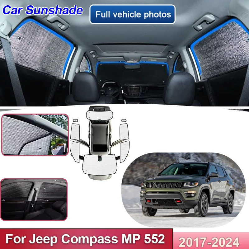 Car Sunshades For Jeep Compass MP 552 2017-2024 2020 Full Coverage Anti-UV Windshield Cover Reflective Visors Auto Accessories