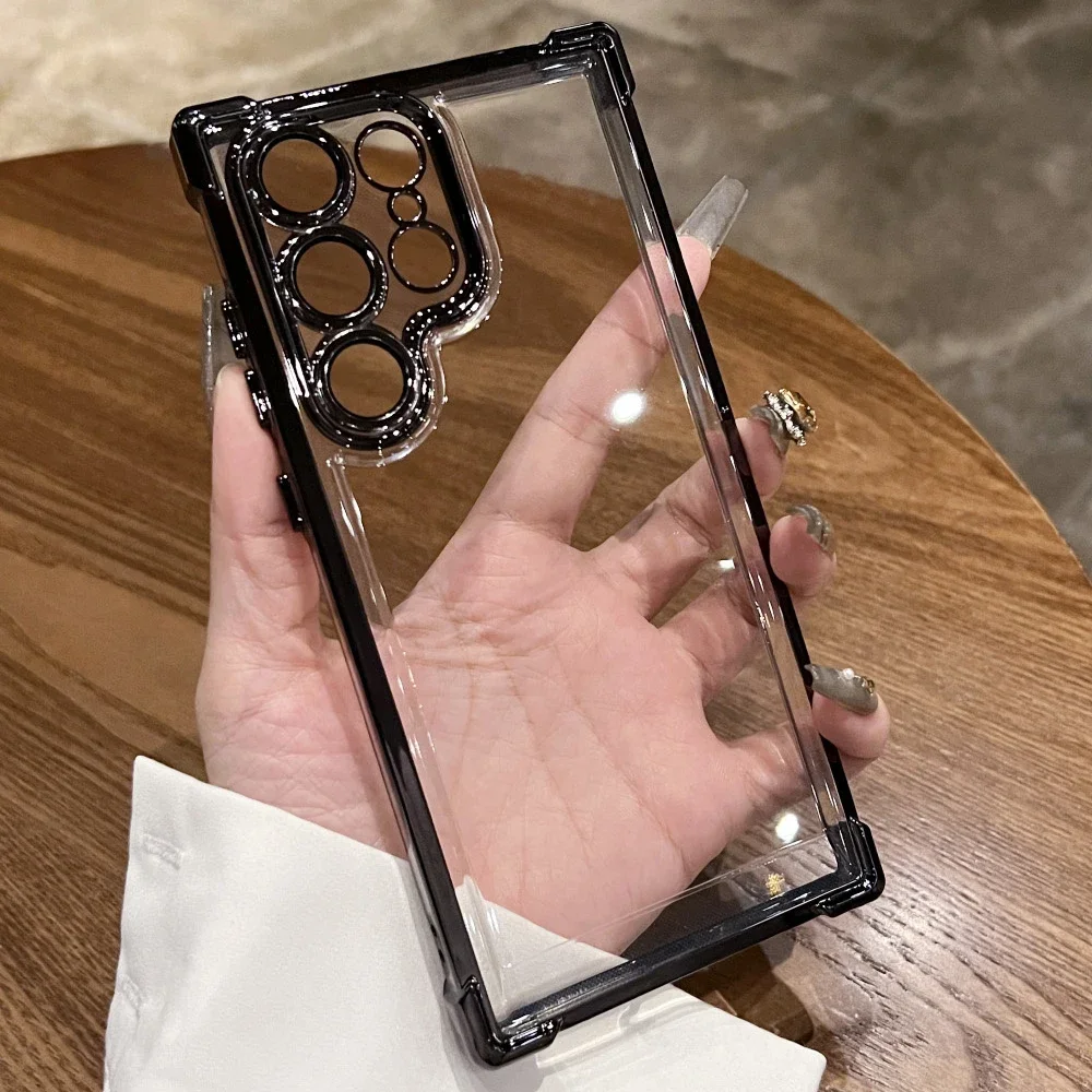 Plating Armor Transparent Case For Samsung S25 Ultra S24FE S23 FE S22 Plus A54 A53 A55 A34 A35 A25 5G Shockproof Acrylic Cover - náhled 3