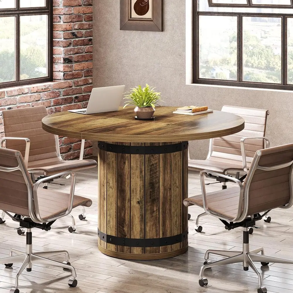 

Круглый конференц-стол, стол для переговоров в стиле фермерского дома на 4 человека, стол для семинаров и совещаний с ножкой-подставкой для офиса