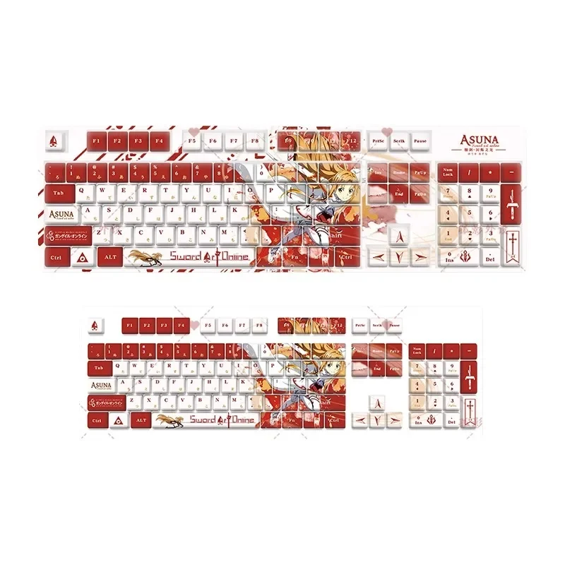 Sword Art Online Anime Keycap Asuna Cute Cartoon 108key Set PBT Customized Cherry Profile Gaming Keycaps for Mechanical Keyboard