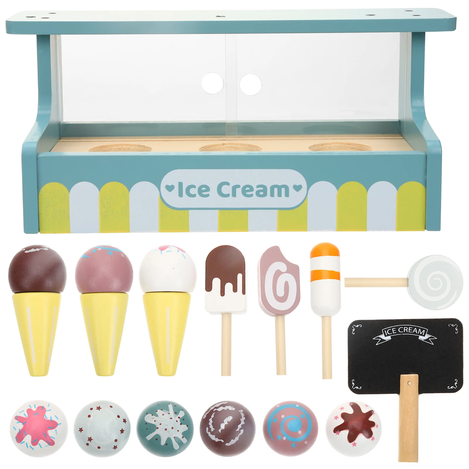 

Wooden Ice Cream Kids Playset Birthday Gift for Toys Shop Girl Pretend Toddlers 3-5