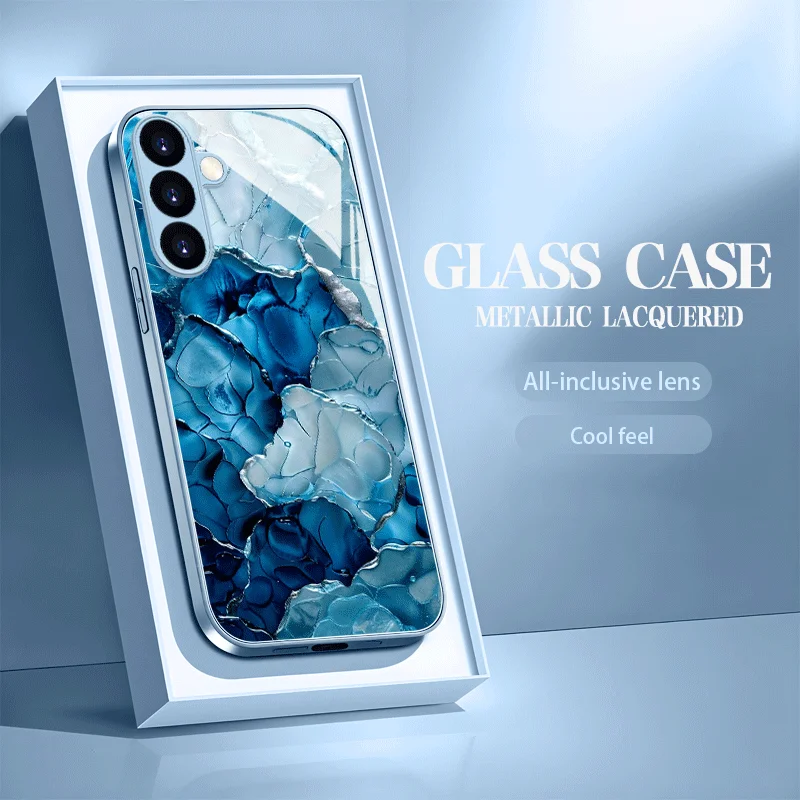 Aquarell-Marmor-Muster Glas-Handyhülle Geeignet für Samsung Galaxy S26 S25 S24 S23 S22 S20 FE/Ultra/Plus Sturzsicher