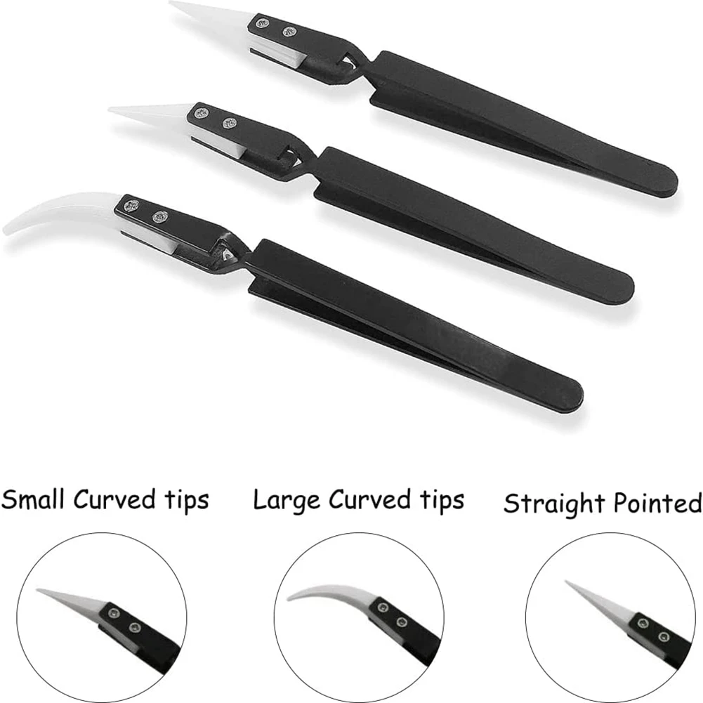 A95G 3Pcs Anti-Static Reverse Tweezer IC SMD SMT Reverse Tweezers Heat Resistant 1000 Degree Hand Tools