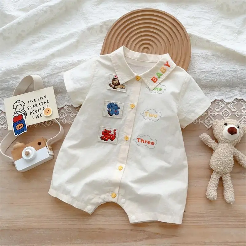 Summer Baby Rompers Animal Embroidery Jumpsuits Short Sleeve Toddler Girls Rompers