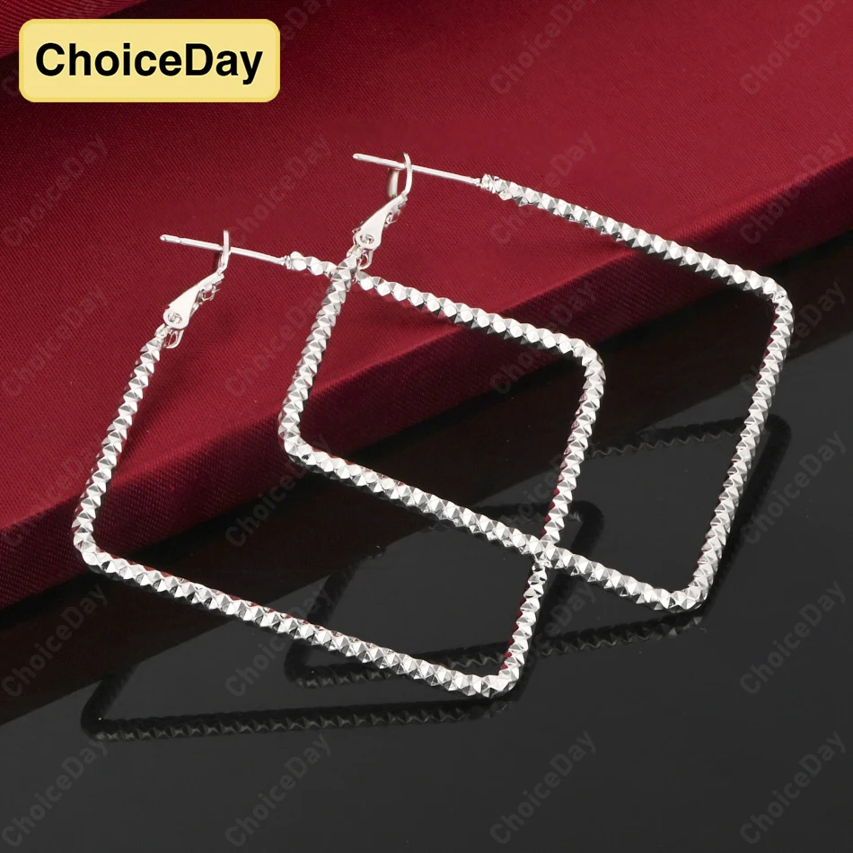 

ChoiceDay 925 Sterling Silver 50mm Delicate Square Hoop Earrings Women Jewelry Party Gift Accessories