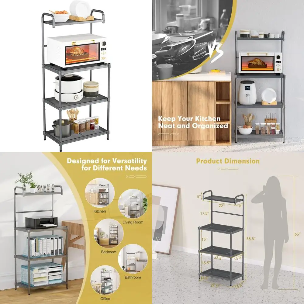 

GOFLAME 4-Tier Microwave Oven Stand Storage, Multifunctional Kitchen Baker’s Rack, Sturdy Metal Construction, Microwave Rack wit