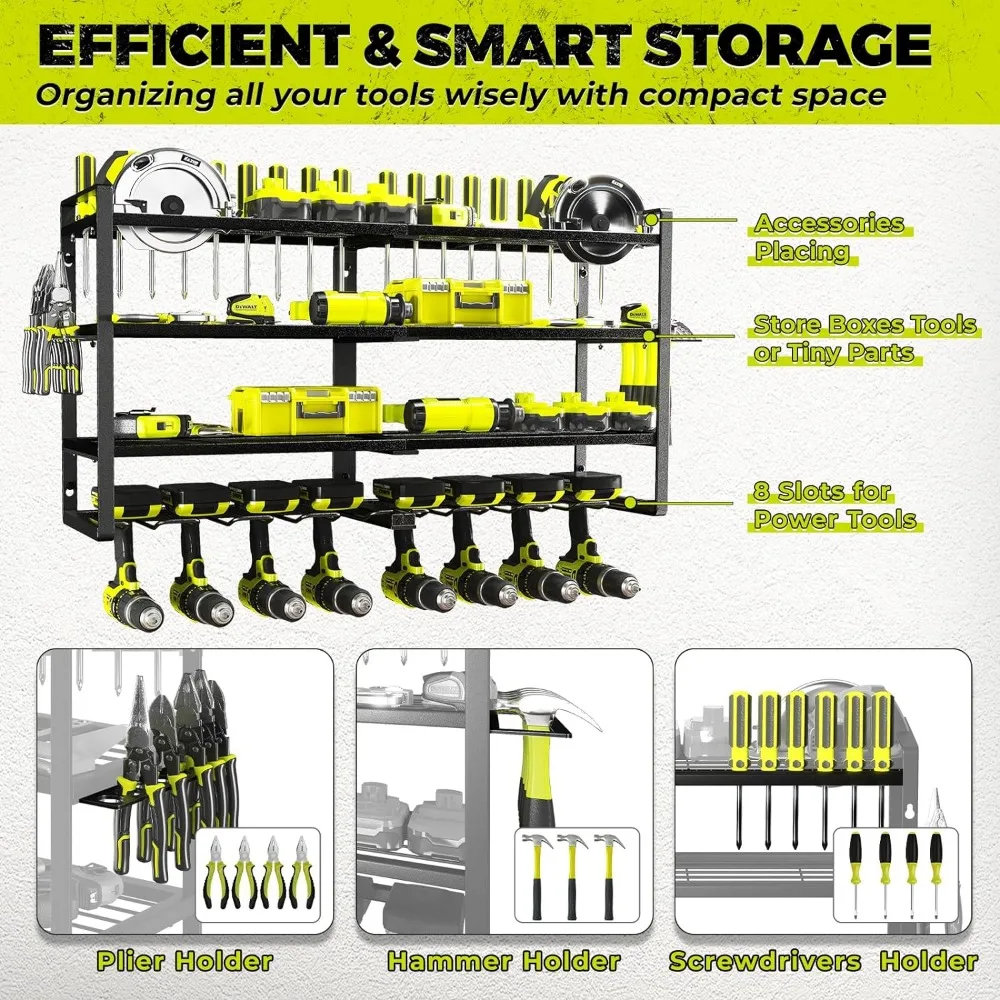 Imagem -05 - Heavy Duty Metal Power Tool Rack de Armazenamento Organizador de Ferramentas de Garagem Suporte de Parede Camadas