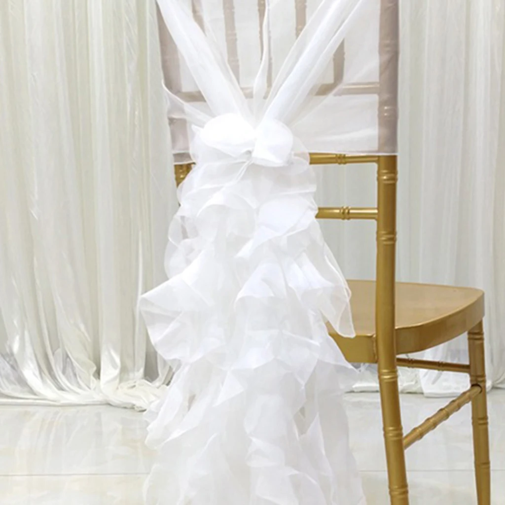 Milk Yarn Chiffon Chair Covers with Ruffle Decor for Wedding Reception Elegant Sashes for Chair Decoration