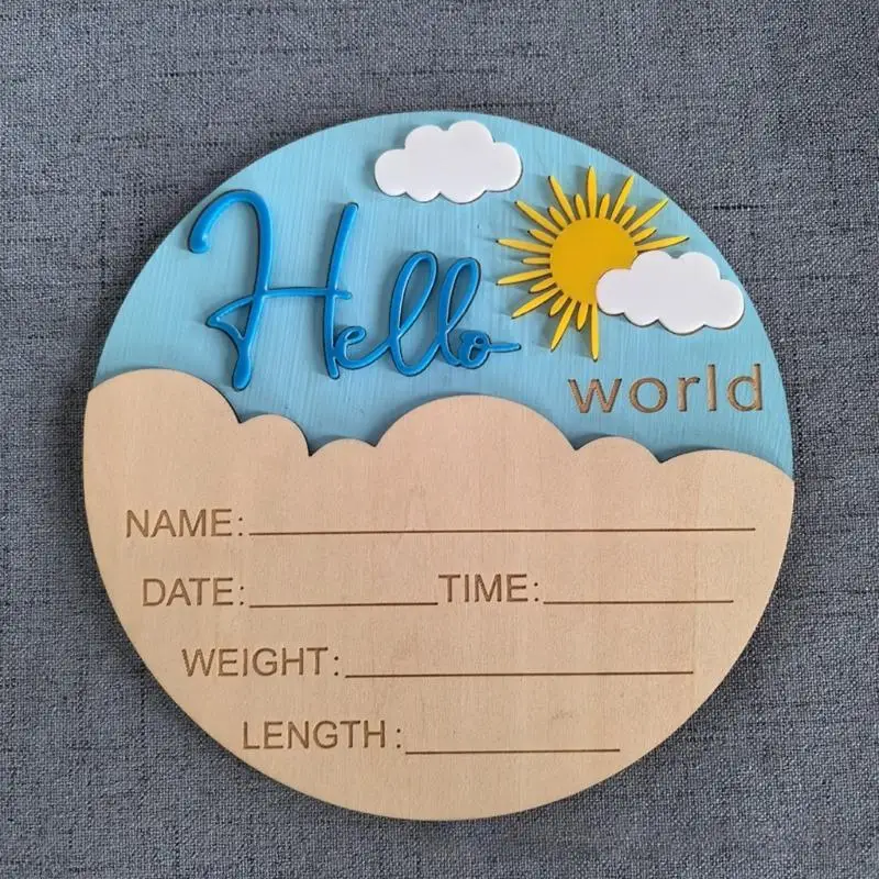 U13F الخشب الطبيعي مرحبا الطفل علامة لإعلان الميلاد التصوير الحضانة الديكورات حديثي الولادة تذكار الذاكرة هدية #4