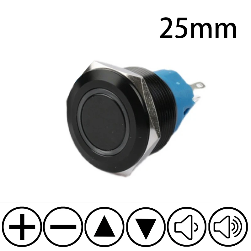 25mm Black Body Customization Metal Push Button Switch Flat Head Power Supply LED Light DIY Luminous Character Fix Reset