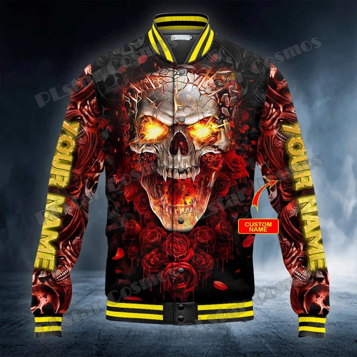 

Red Roses Lava Blast Skull Custom Name 3D Printed Fashion Mens Baseball Varsity Jacket Unisex Casual Winter Baseball Jacket FX23