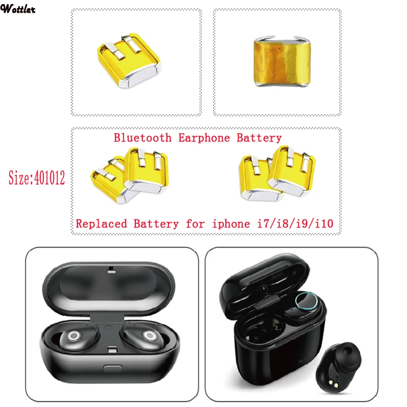 2Pcs/Lot 400909 401010 401012 501010 501012 For i7 i8 i9 i9s i10 TWS Wireless Earphones Wireless Headset Battery MP3 MP4