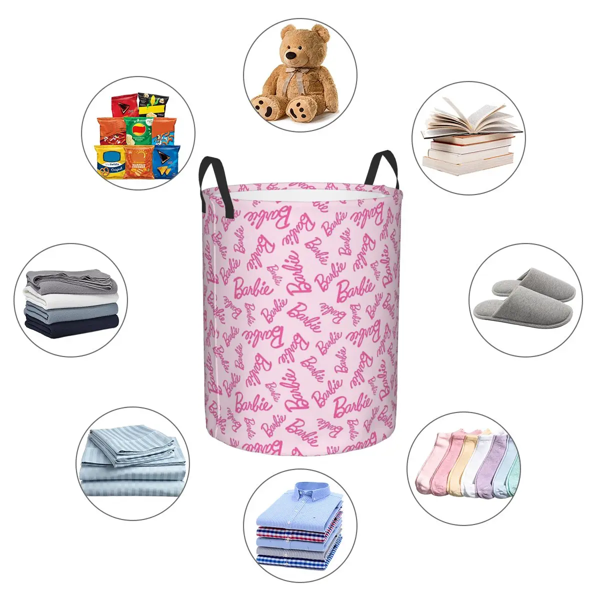 Custom Pink Barbie Laundry Hamper Large Storage Basket Girls Boys Toy Organizer