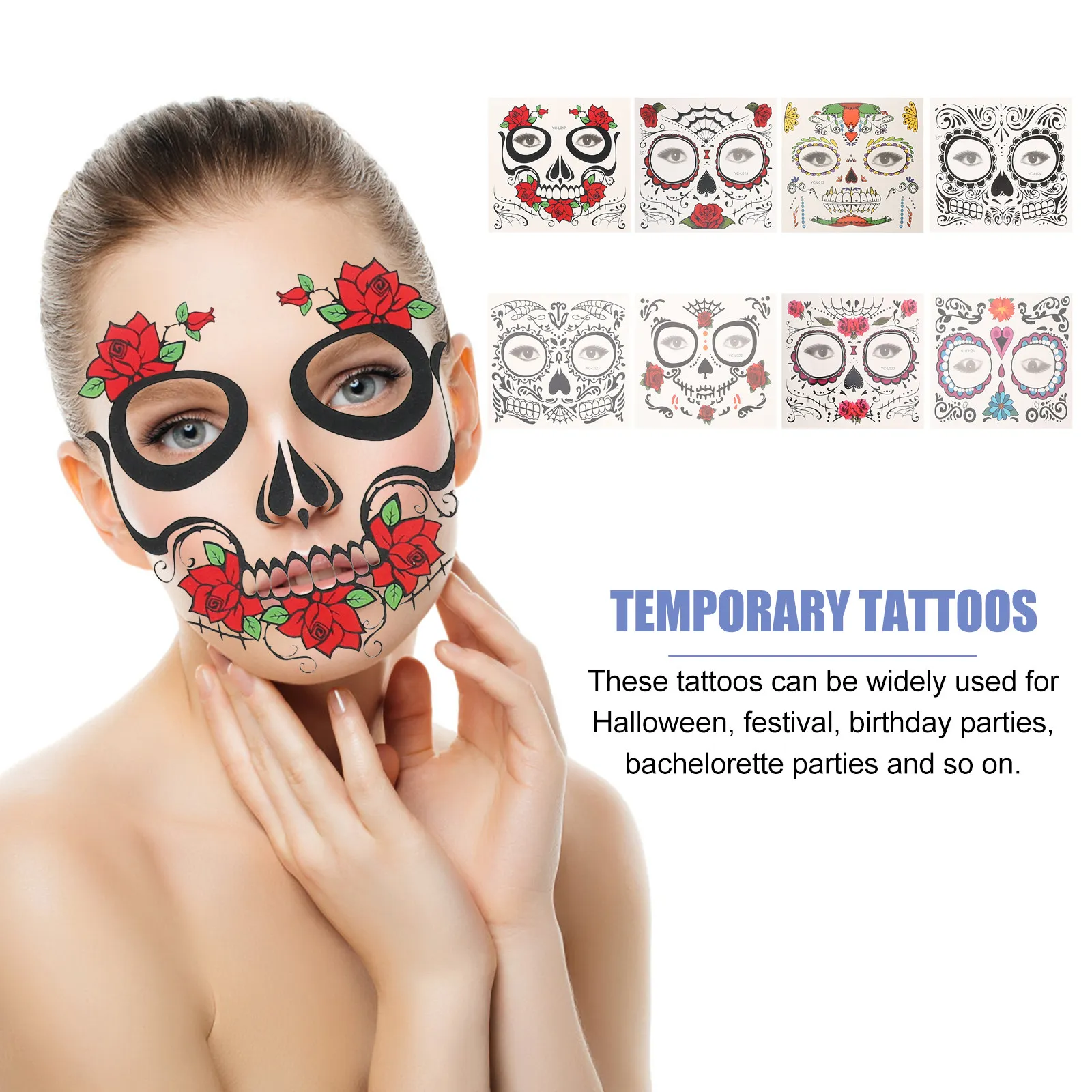 

Waterproof Face Stickers Temporary Tattoos Halloween Supplies Dead Day Decor Festive Scratch Resistant Safe Skin Application