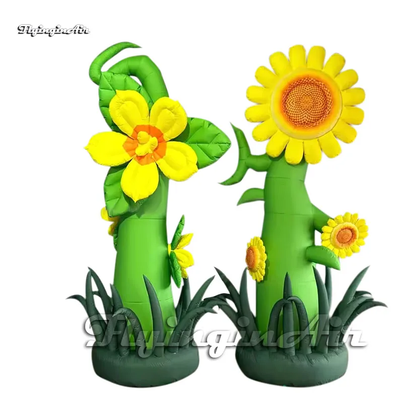 

Wonderful Large Inflatable Flower Tree Forest Plant Yellow Air Blow Up Sunflower With Blower For Stage Decoration