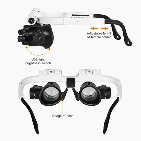 2XLED Watch Jeweler Repair Magnifier Head-Mounted Headband Adjustable Magnifying Head Eye Glasses Loupe Lens 23X 8X 15X
