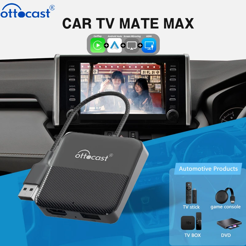 Ottocast Express Car Tv Mate Wirelss Carplay Android Auto Adapter TV Stick Game Box HDMI Output Video Converter For 99% of car