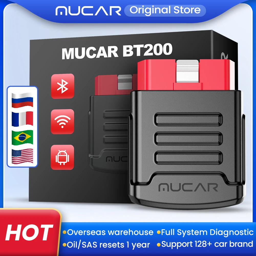 MUCAR BT200/BT200 PRO OBD2 Scanner Full System Car Diagnostic Tools Bluetooth Scan Tool Code Reader Auto Adapter Fault Detector