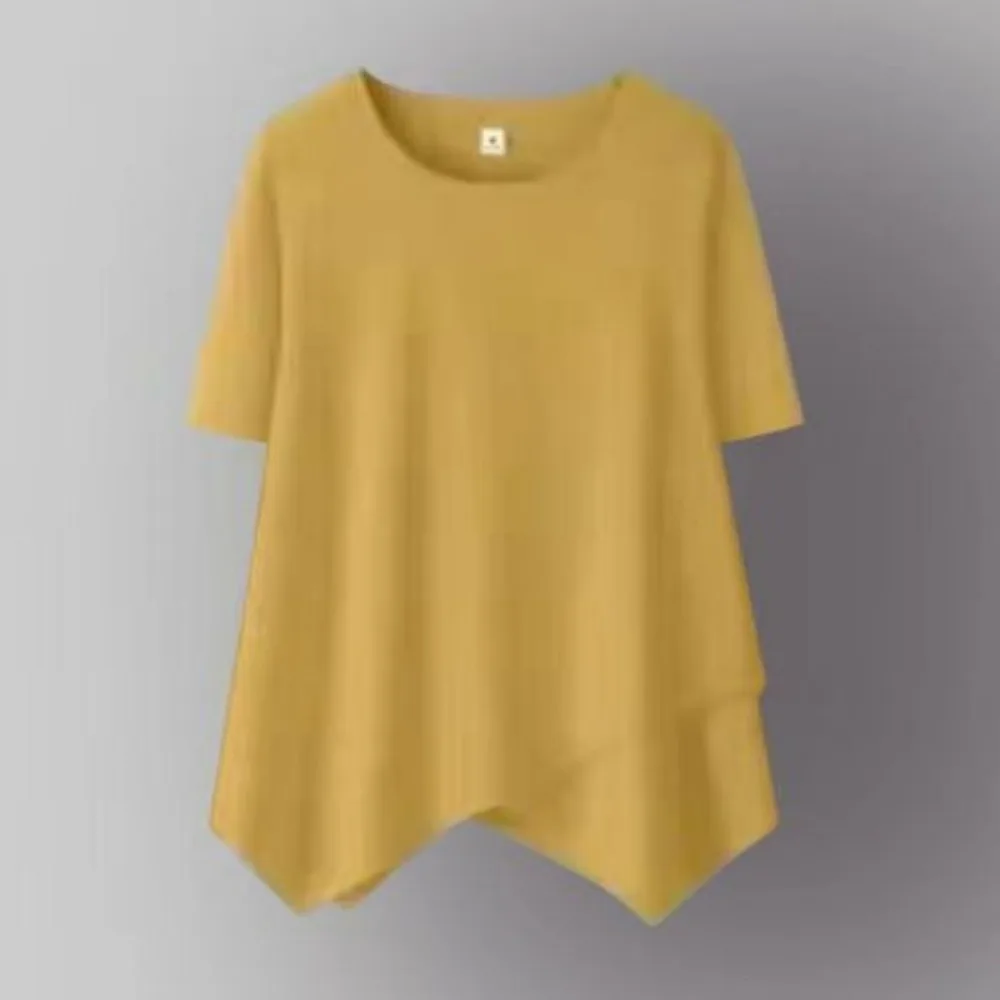Women's Fashionable Loose Casual Single Piece T-shirt Top Solid Color O-neck Short Sleeved Summer New Pullover Irregular Top