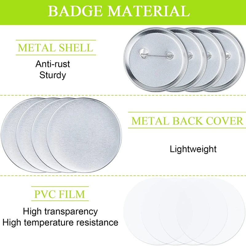 100 Sets Round Button Parts Blank Making Supplies 58Mm Metal Button Badge Making Kits, Blank Pin Back Button Parts