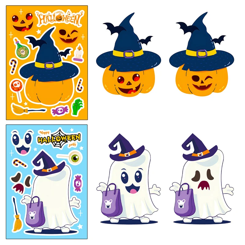 Cute Cartoon Halloween Stickers DIY Puzzle Stickers Make A Face for Witch Ghost Pumpkin Candy Kids Girls Boys Gifts Party Favor