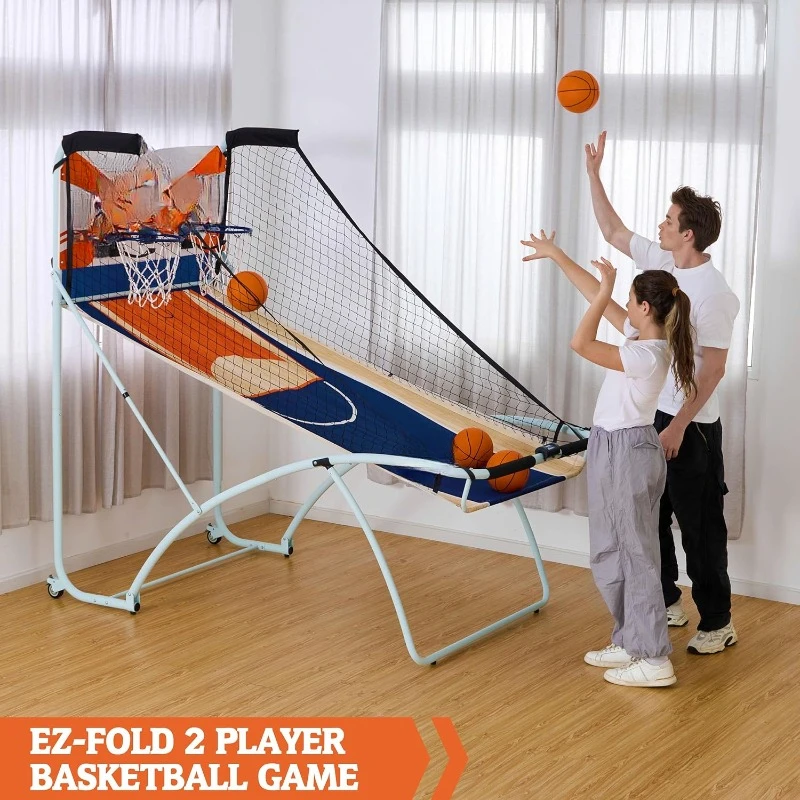 Fold Indoor Basketball Game for 2 Players with LED Scoring and Arcade Sounds (6-Piece Set), Black