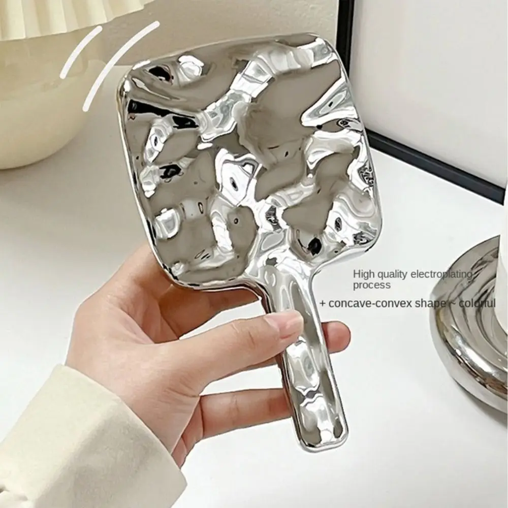 Espejo de mano de alta definición para mujer, espejo de maquillaje con forma líquida plateada, espejo de tocador de moda para viaje