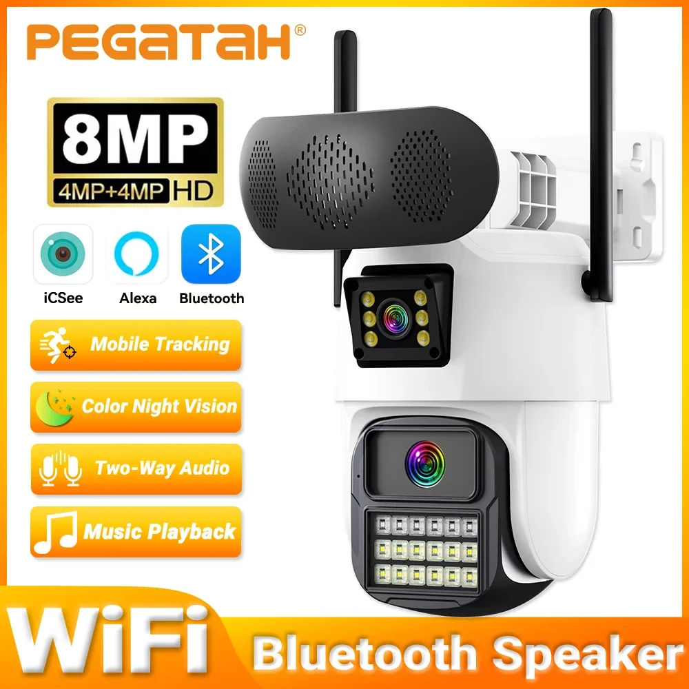 كاميرا أمان WiFi 8 ميجابكسل في الهواء الطلق مع سمّاعات بلوتوث عدسة مزدوجة تتبع تلقائي IP CCTV شاشة مزدوجة الوصول NVR Cam iCSee APP #2