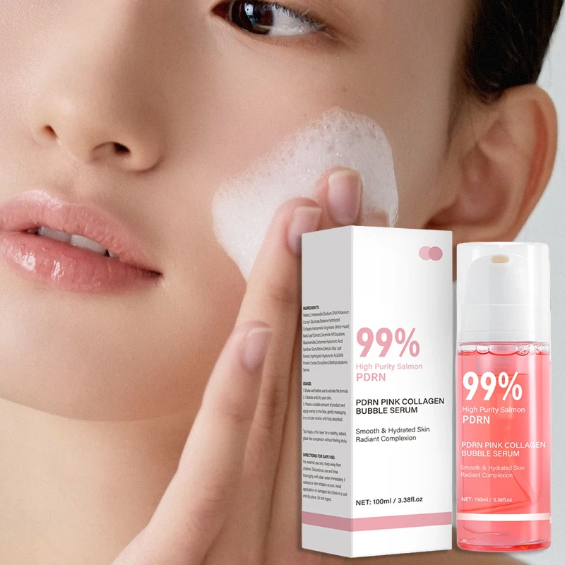 Salmon Pink Collagen Foam Essence Pdrn Bubble Serum 100ml Lightweight Texture Absorbs Quickly Hydrating Moisturizing Smooth Skin