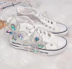 Women Casual Shoes Summer Fashion Handmade High Heel High-Top Canvas Shoes for Lady Canvas Shoes Plus Size 35-44