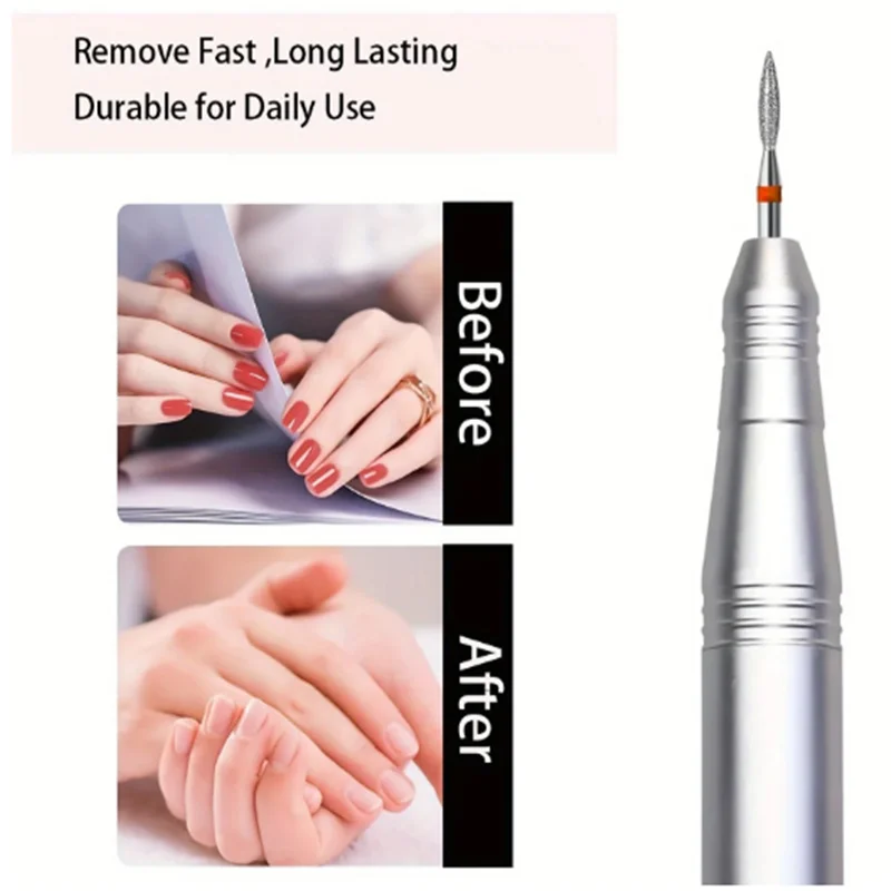 1/5PCS Universal 2.35mm Flame Cone Diamond Nail Drill Bits Rotary Russian Cuticle Bit Electric Manicure Drill Nails Tools