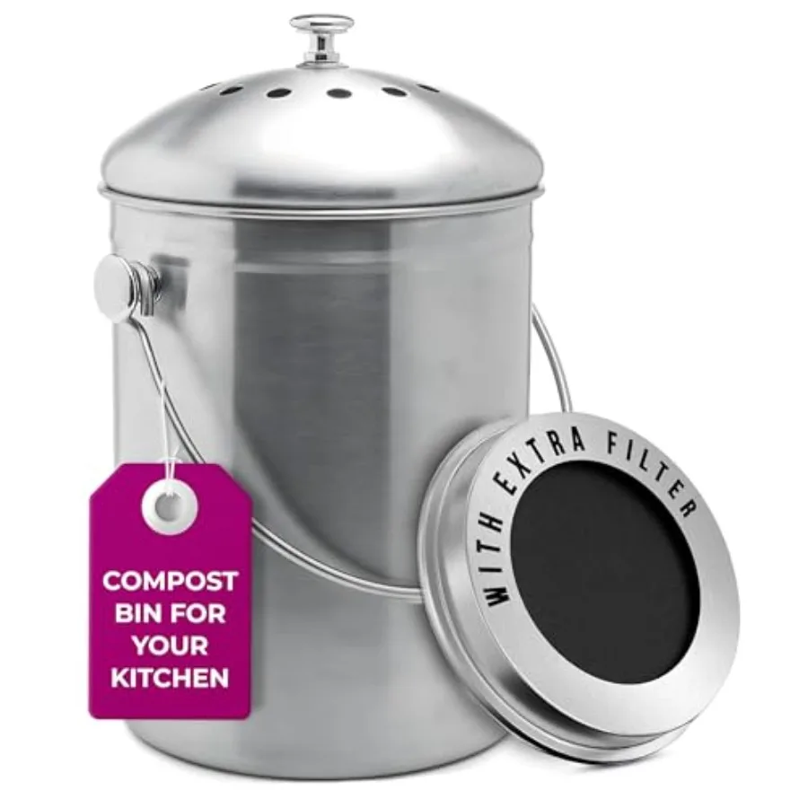 

Countertop Compost Bin Kitchen 1.3 Gallon Odorless Composting Bin with Carbon Filters Indoor Compost Bin with Lid Stainless Ste