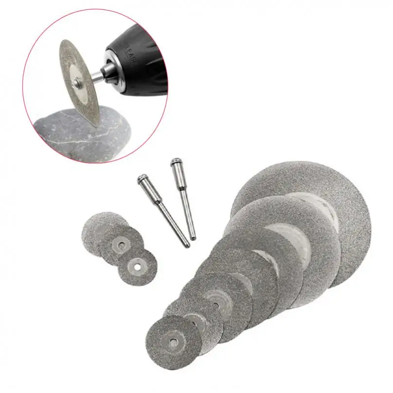 12 pçs/set diamante revestido conjunto roda de corte ferramenta rotativa para corte pedras preciosas/vidro/cerâmica com mandril