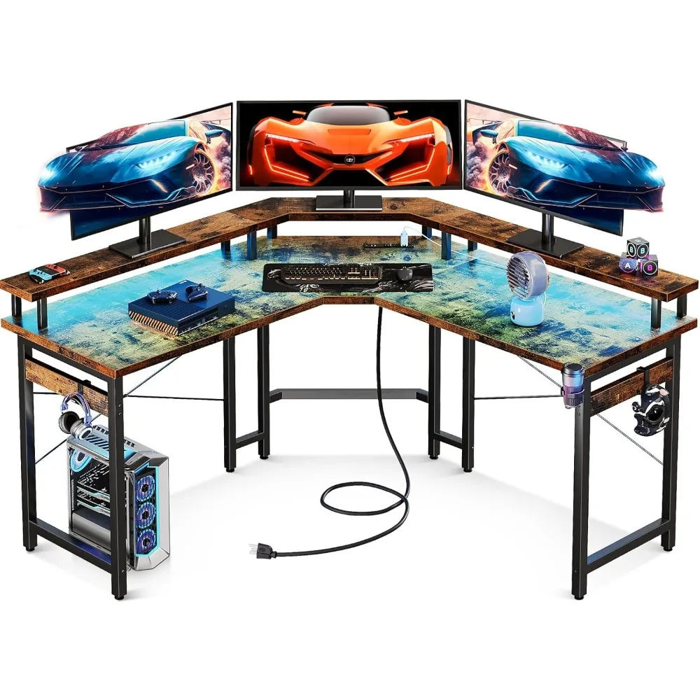 

With Cup Holder Table Computer Desks With Full Monitor Stand Gaming Desk Organizer U-shaped Game Table Gaming Furniture Office