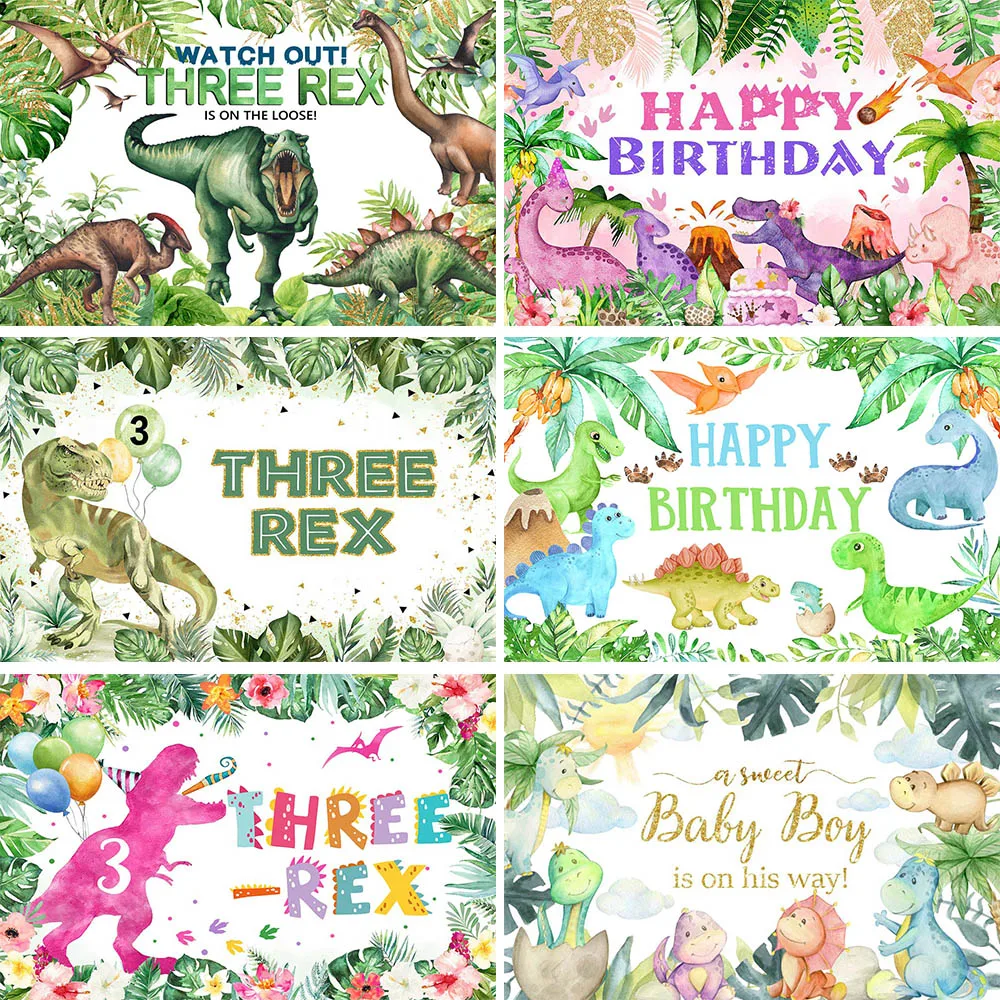 Mocsicka Dinosaur Birthday Backdrop Jungle Jurassic World Tyrannosaurus Rex Kids Party Decor Baby Shower Background Photo Studio