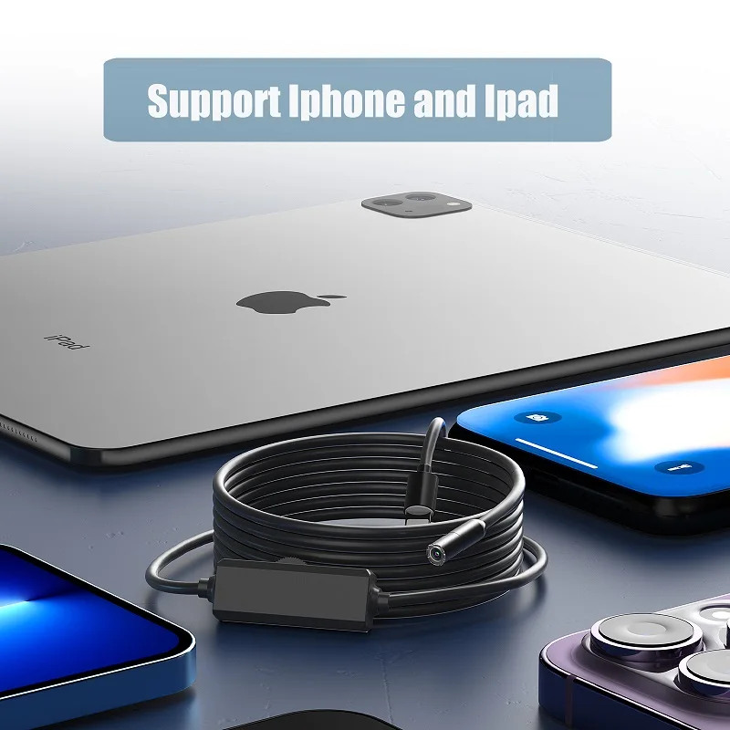 Bedrade Endoscoop Camera Direct Verbinden Met Iphone Ipad Hd 960P 8Mm Lens Pijp Auto Inspectie Borescope 8led Lichten Ip68 Waterdicht