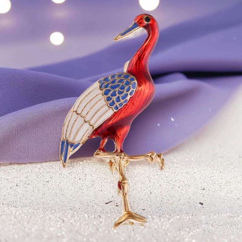 Broche de flamenco con temperamento de estilo chino, ramillete de grulla esmaltada, abrigo, Pin Retro, accesorio para prendas de vestir exteriores, insignia de regalo de ramillete para mujer