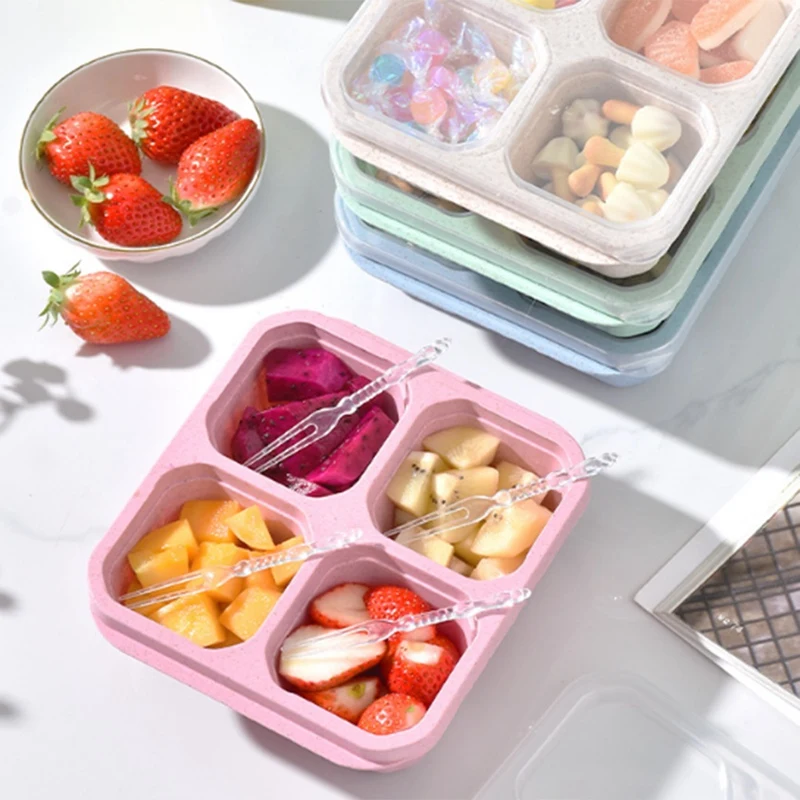 Snack Containers Reusable 4 Divided Compartments Bento Snack Box Meal Prep Containers With Snacks, Fruits, Nuts, Candies Durable