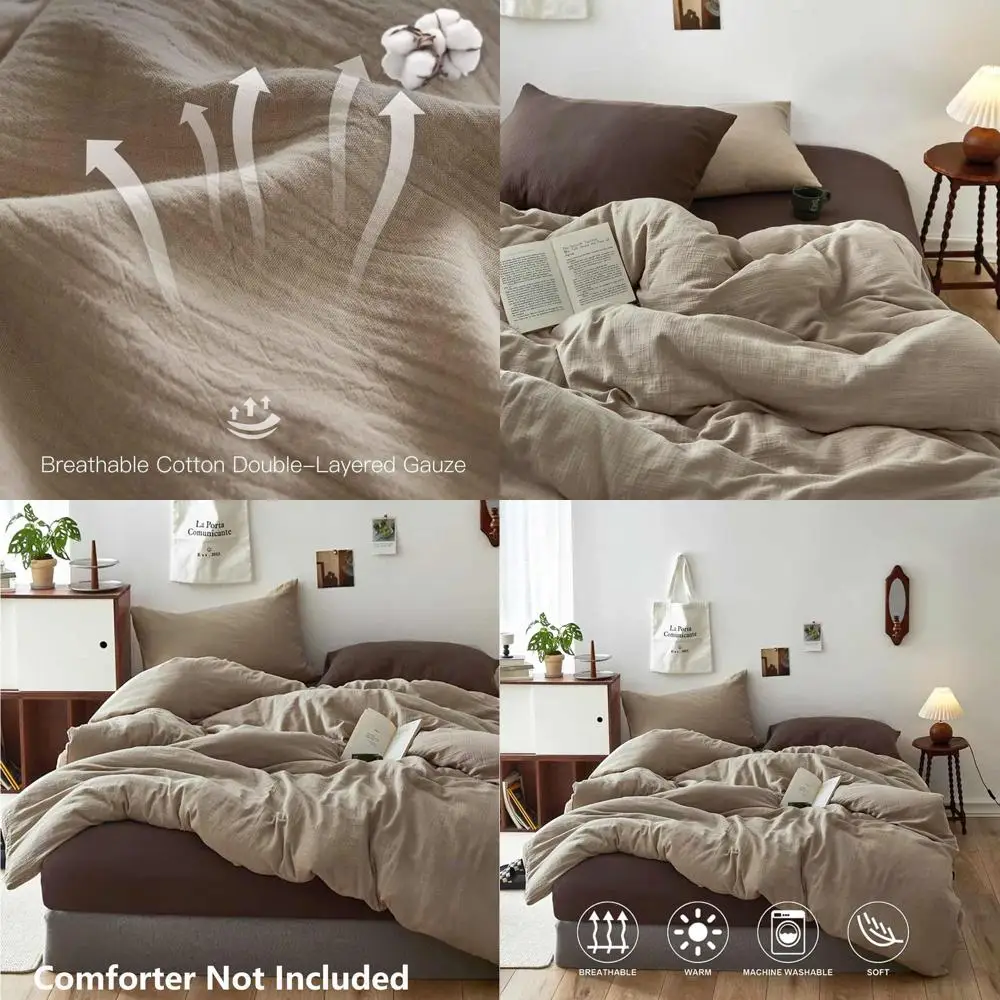 

Комплект пододеяльников из хлопчатобумажной марли цвета хаки размера «queen-size» — мягкое и дышащее постельное белье из трех предметов, современный стиль фермерского дома, 90x90 Brow