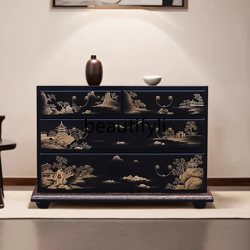 

New Chinese-style painted chest cabinet, living room wall decorative drawer, French-style home foyer partition entrance cabinet