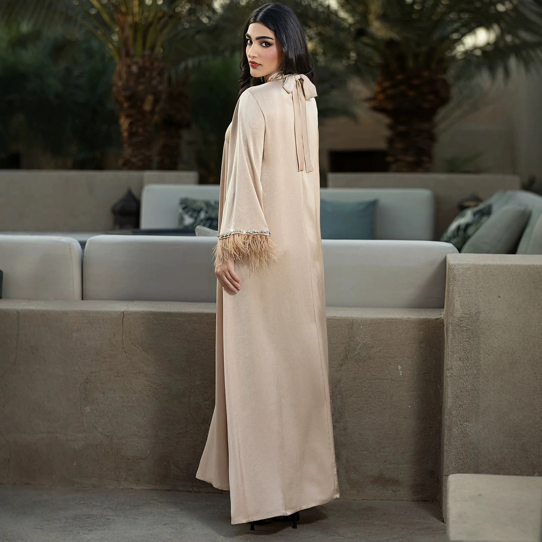 Eid Dress Women Abaya Party Dresses Feathers Vestidos Muslim Dubai Abayas Kaftan Islam Arab Long Robe Ramadan Morocco Jalabiya 3