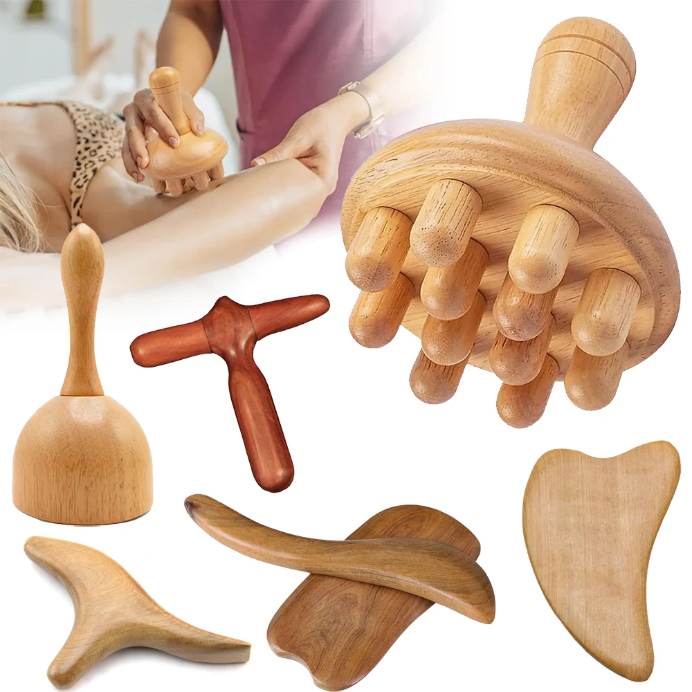 

Wooden Massager Manual Massage Tool, Massage Tools Muscle Tension Local Fat Gua Sha for Full Body Use Pain Relief 6 Types