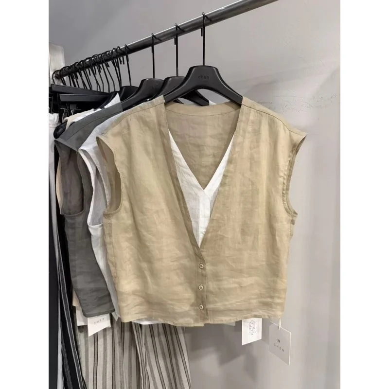 Women's V-Neck Sleeveless Shirt Summer 2026 New Style Slimming Versatile Personality Matching Outerwear Polyester Casual Wear