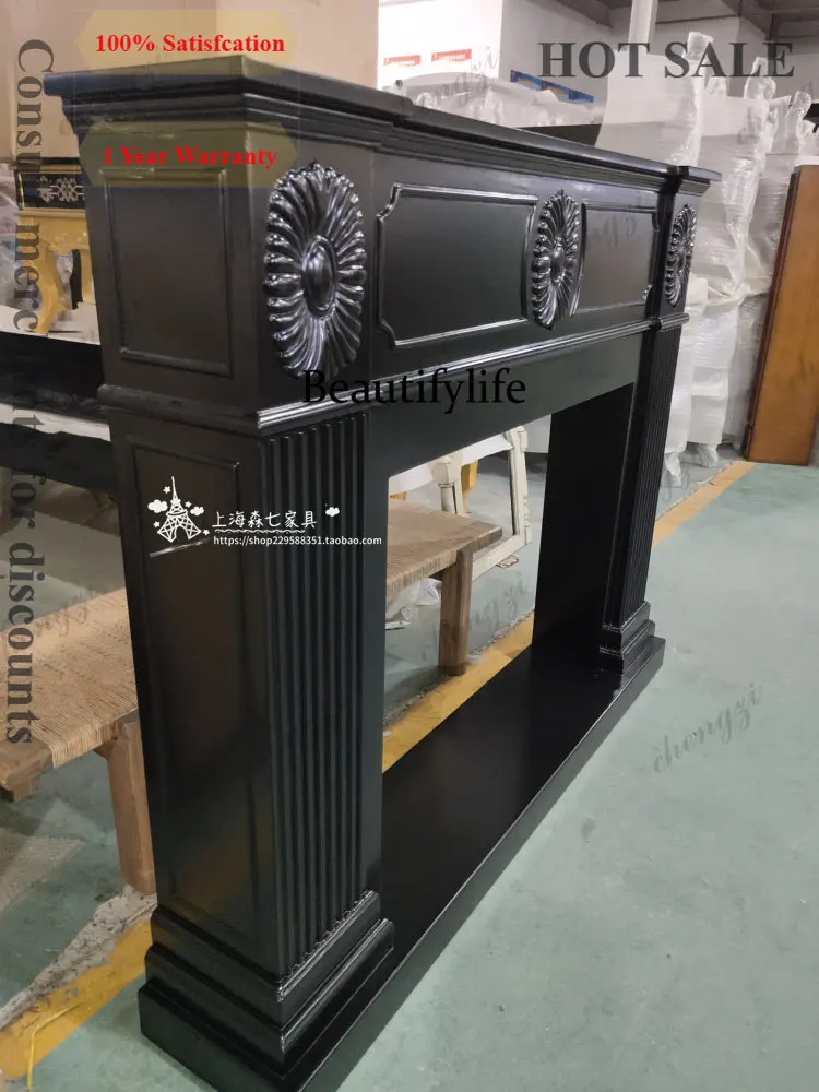 B567  Nordic retro solid wood carving flower fireplace cabinet American home background wall European creative TV cabinet