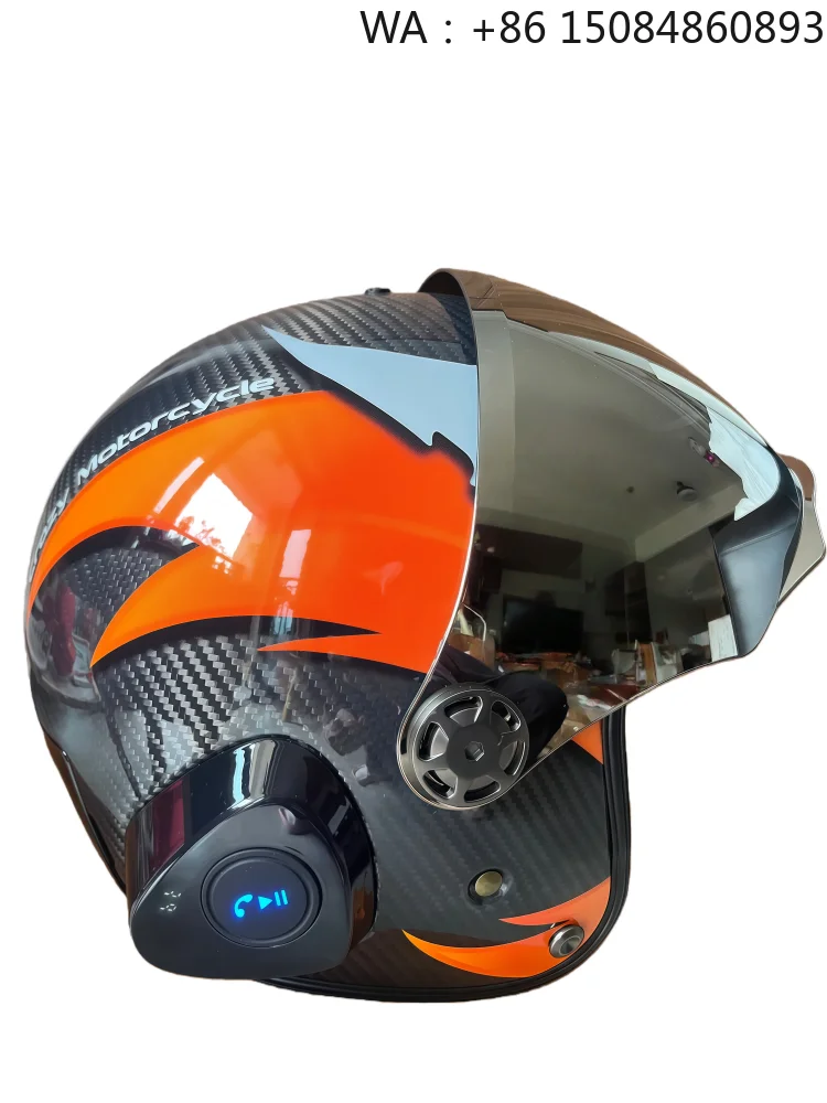 

Smart 3/4 Carbon fiber material helmet, 5KM wireless intercom dual battery, anti fog visor design for cool motorcycle riding exp